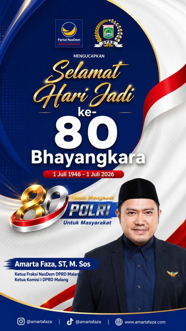 iklan ucapan selamat hari bhayangkara dari ketua fraksi partai Nasdem DPRD Kota malang