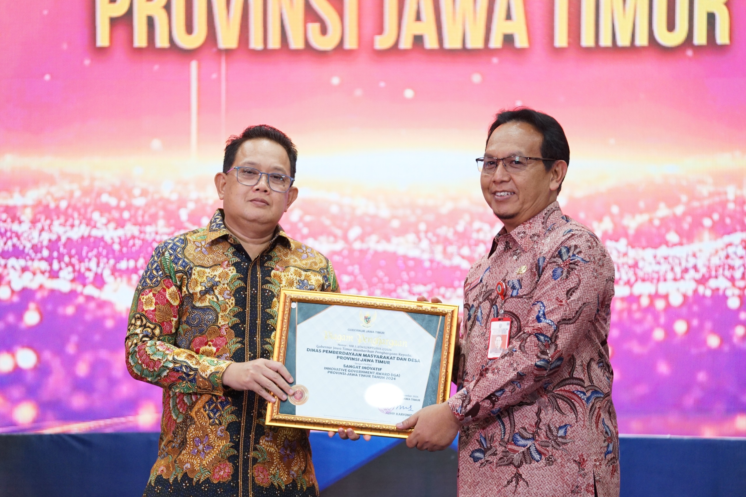Tiga Inovasi Layanan Publik DPMD Jatim 19 penghargaan inotek