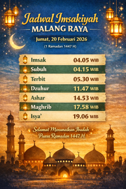 Jadwal Imsakiyah Jumat 20 Februari 2026 untuk Wilayah Malang Raya dan Hal yang Perlu Dihindari