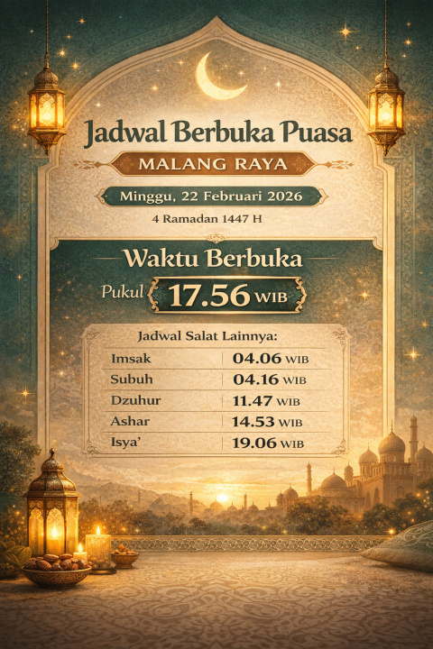 Jadwal Berbuka Puasa Malang Raya Minggu 22 Februari 2026, Cek Waktu Magribnya