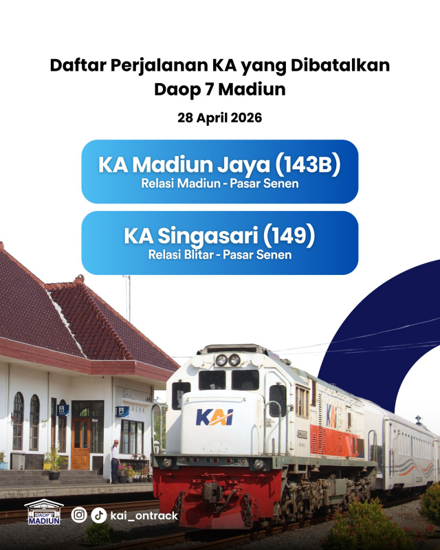 KAI Daop 7 Madiun Pastikan Refund 100% Tiket Dua KA Jarak Jauh