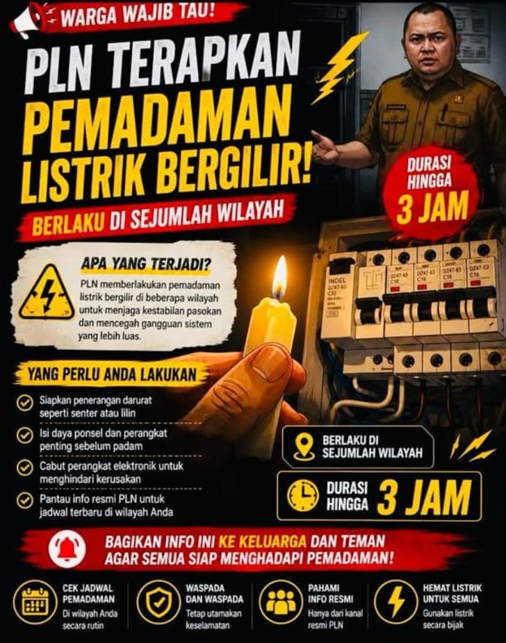 Pemadaman Listrik Bergilir Terjadi di Sejumlah Wilayah Sidoarjo, Warga Keluhkan Aktivitas Terganggu